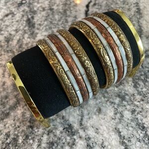 Two mixed metal bangles of copper, Brass  and Mother Of Pearl